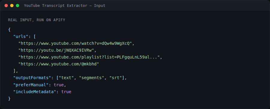 Input: paste links and pick a language